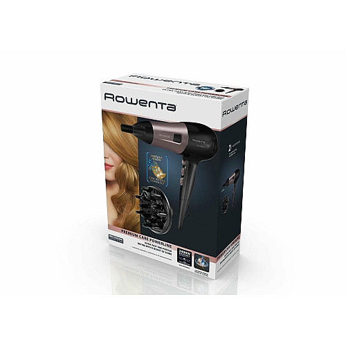 Фен Rowenta Powerline, 2400Вт, 3 режима, диффузор, иониз-я, холл. обдув, черно-розовый