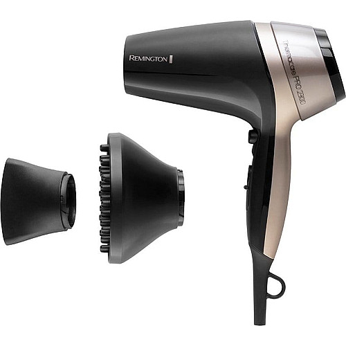 Фен Remington Thermacare Pro, 2100Вт, 3 режима, диффузор, турмалиновая иониз-я, холл. обдув, черно-коричневый