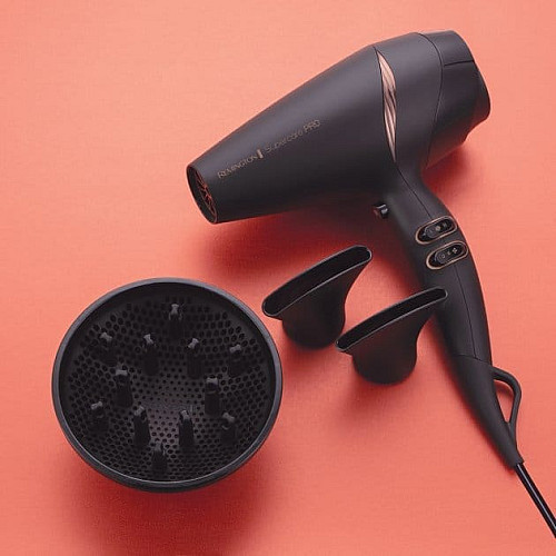 Фен Remington Supercare PRO 2200 AC motor, 2200Вт, 3 режима, диффузор, иониз-я, холл. обдув, черный
