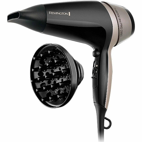 Фен Remington Thermacare Pro, 2100Вт, 3 режима, диффузор, турмалиновая иониз-я, холл. обдув, черно-коричневый