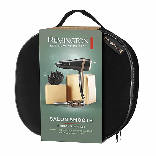 Фен Remington Salon Smooth, 2100Вт, 3 режима, диффузор, расческа, кейс, иониз-я, холл. обдув, , черный
