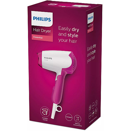 Фен Philips DryCare Essential дорожній, 1400Вт, 2 режими, хол. обдув, рожевий