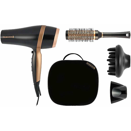 Фен Remington Salon Smooth, 2100Вт, 3 режима, диффузор, расческа, кейс, иониз-я, холл. обдув, , черный