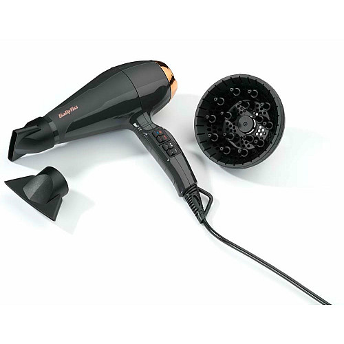 Фен Babyliss Air Pro, 2200Вт, 2 режима, диффузор, иониз-я, холл. обдув, черный