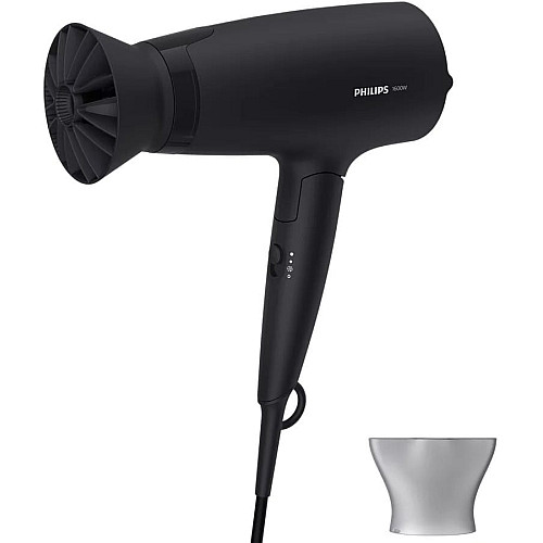 Фен Philips 3000 Series дорожный, 1600Вт, 3 режима, диффузор, холл. обдув, черный