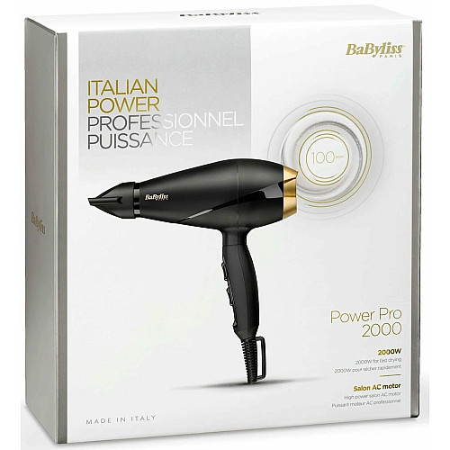Фен Babyliss AC motor PRO, 2000Вт, 2 режима, диффузор, холл. обдув, черный