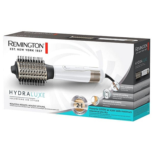 Фен-щетка Remington HydraLuxe, 1200Вт, 3 режима, ионизация, холл. обдув, керамика, белый
