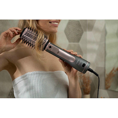 Фен-щетка ARDESTO Brush Pink Touch, 1200Вт, 2 скорости, 2 темп. режимы, LED-дисплей, функция ионизации, 4 насадки, серый+розовый