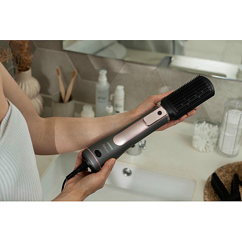 Фен-щетка ARDESTO Brush Pink Touch, 1200Вт, 2 скорости, 2 темп. режимы, LED-дисплей, функция ионизации, 4 насадки, серый+розовый