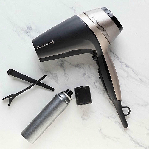 Фен Remington Thermacare Pro, 2100Вт, 3 режима, диффузор, турмалиновая иониз-я, холл. обдув, черно-коричневый