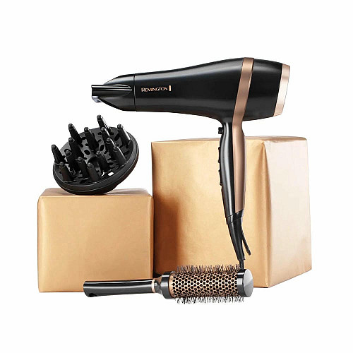 Фен Remington Salon Smooth, 2100Вт, 3 режима, диффузор, расческа, кейс, иониз-я, холл. обдув, , черный