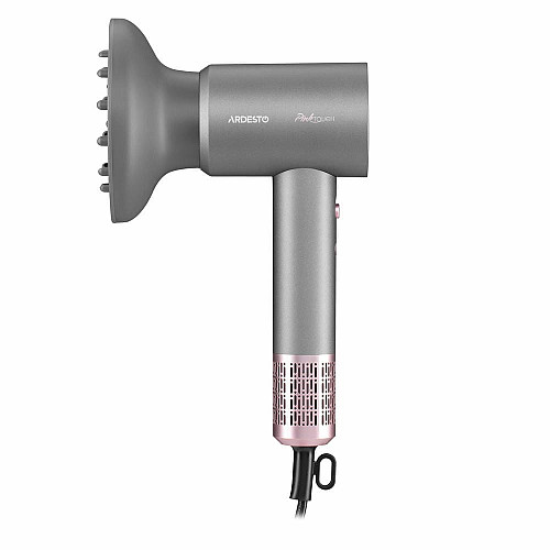 Фен ARDESTO Pink Touch, 1600Вт, 2 скорости, 3темп.режимы, ионизация, диффузор, магнитные насадки, серый+розовый