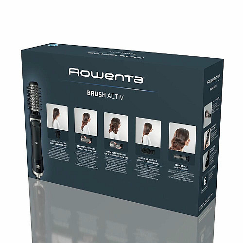 Фен-щетка Rowenta Renewal Brush Active, 1000Вт, 3 режима, иониз-я, холл. обдув, оборот. насадка, 5 насадок, керамика, черный