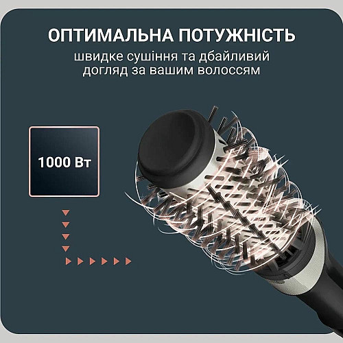 Фен-щетка Rowenta Brush Active, 1000Вт, 3 режима, иониз-я, холл. обдув, оборот. насадка, 3 насадки, керамика, черный