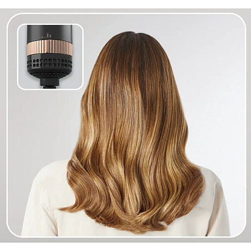 Фен-щетка Rowenta Reverso Dry&Brush 2в1, 1200Вт, 3 режима, иониз-я, холл. обдув, насадок-2, керамика, черно-золотистый.