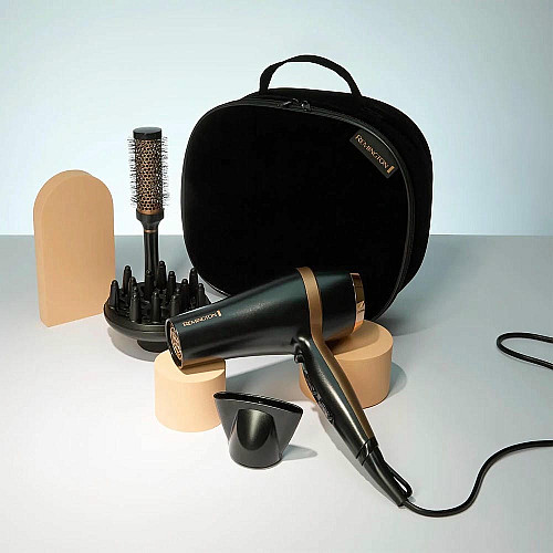 Фен Remington Salon Smooth, 2100Вт, 3 режима, диффузор, расческа, кейс, иониз-я, холл. обдув, , черный