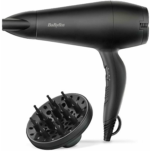 Фен Babyliss Power Smooth, 2000Вт, 2 режими, іонізація, хол. обдув, 2 насадки, чорний