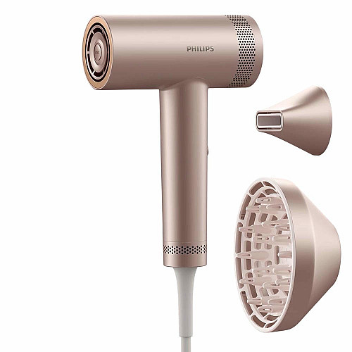 Фен Philips 8000 Series, 1400Вт, 3 режима, ионизация, холл. обдув, турборежим, розовый