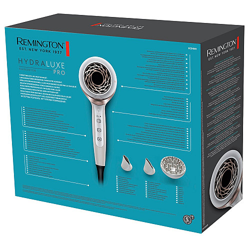 Фен Remington HYDRAluxe PRO, 2200Вт, 3 режими, дифузор, іоніз-я, хол. обдув, білий