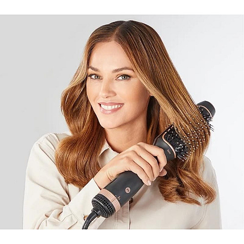 Фен-щетка Rowenta Reverso Dry&Brush 2в1, 1200Вт, 3 режима, иониз-я, холл. обдув, насадок-2, керамика, черно-золотистый.