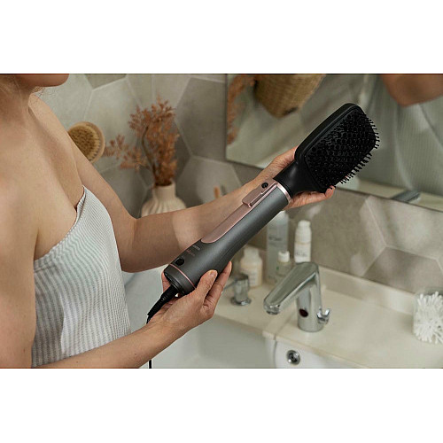 Фен-щетка ARDESTO Brush Pink Touch, 1200Вт, 2 скорости, 2 темп. режимы, LED-дисплей, функция ионизации, 4 насадки, серый+розовый
