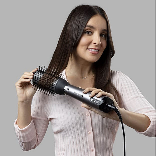 Фен-щетка Remington ProLuxe You Adaptive, 1000Вт, 3 режима, ионизация, холл. обдув, керамика, серый