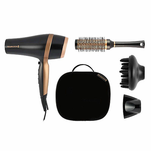 Фен Remington Salon Smooth, 2100Вт, 3 режима, диффузор, расческа, кейс, иониз-я, холл. обдув, , черный