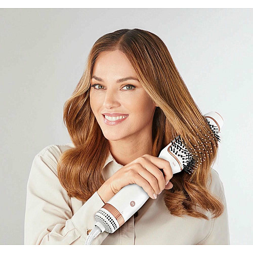 Фен-щетка Rowenta Reverso Dry&Brush 2в1, 1200Вт, 3 режима, иониз-я, холл. обдув, насадок-2, керамика, бело-золотистый.