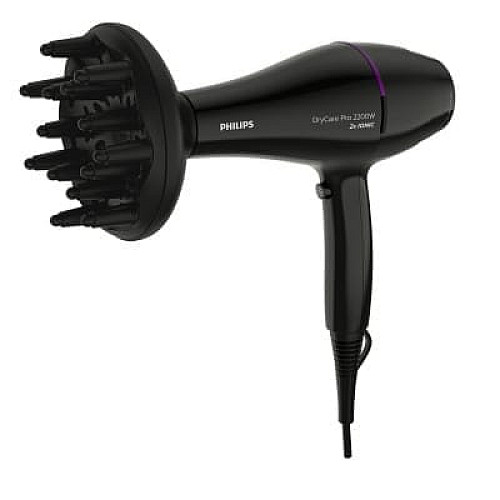 Фен Philips DryCare ACmotor, 2200Вт, 3 режима, диффузор, иониз-я, холл. обдув, черный