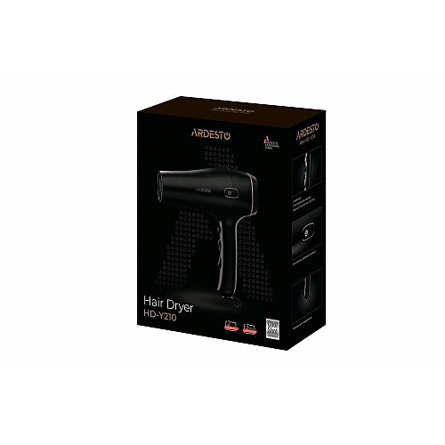 Фен ARDESTO HD-Y210, 1750-2100Вт, 2 скорости, 3темп.режимы, авто.смотка шнура, черный