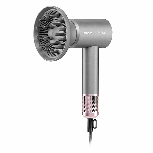 Фен ARDESTO Pink Touch, 1600Вт, 2 скорости, 3темп.режимы, ионизация, диффузор, магнитные насадки, серый+розовый