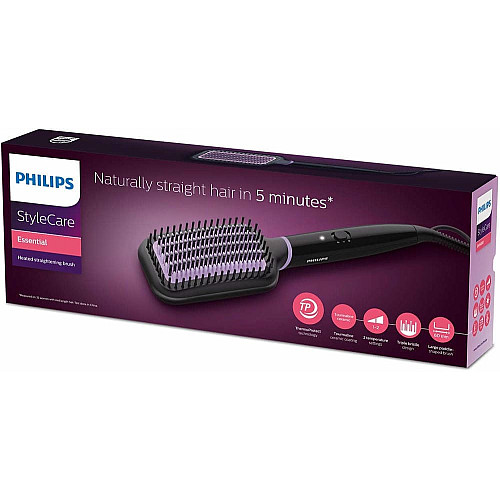 Щетка-выпрямитель Philips StyleCare Essential, 52Вт, темп. режимов-2, 170-200С, керамика, черный