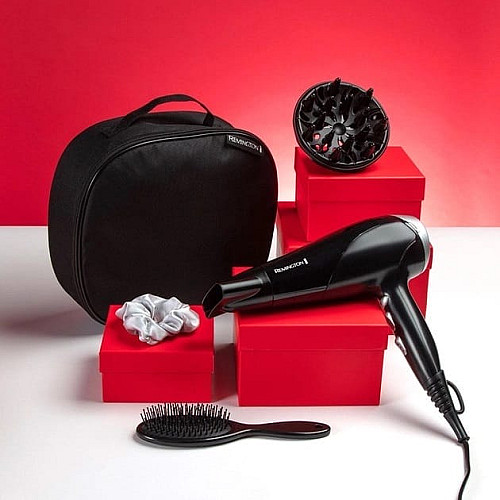 Фен Remington Style Edition, 2200Вт, 3 режима, иониз-я, холл. обдув, диффузор, расческа, резинка, кейс, черно-серый