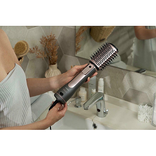 Фен-щетка ARDESTO Brush Pink Touch, 1200Вт, 2 скорости, 2 темп. режимы, LED-дисплей, функция ионизации, 4 насадки, серый+розовый