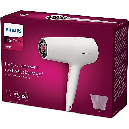 Фен Philips 5000 Series, 2100Вт, 3 режими, іонізація, хол. обдув, білий