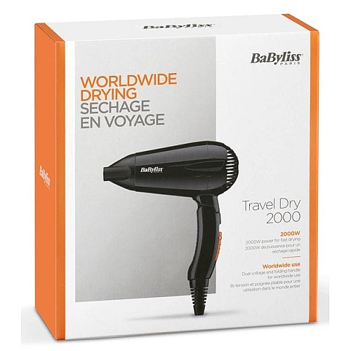 Фен Babyliss дорожный Travel Dry, 2000Вт, 2 режима, складная рукоятка, черный