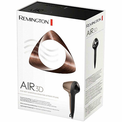 Фен Remington Air3D, 1800Вт, 3 режима, диффузор, турмалиновая иониз-я, холл. обдув, бронзовый