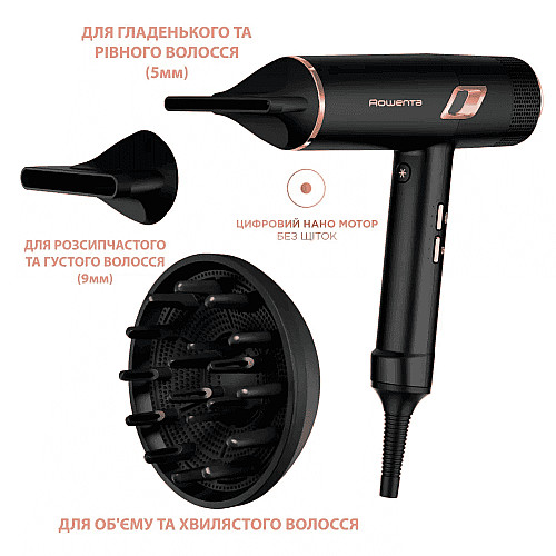 Фен Rowenta Ultimate Experience Maestria, 2000Вт, 3 режима, диффузор, кейс для хранения, иониз-я, холл. обдув, черный