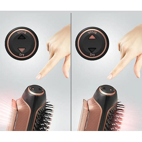 Фен-щетка Rowenta Reverso Dry&Brush 2в1, 1200Вт, 3 режима, иониз-я, холл. обдув, насадок-2, керамика, черно-золотистый.