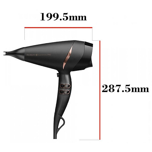 Фен Remington Supercare PRO 2200 AC motor, 2200Вт, 3 режима, диффузор, иониз-я, холл. обдув, черный