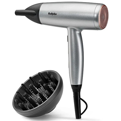 Фен Babyliss Cosmos, 2100Вт, 3 режими, іонізація, хол. обдув, 2 насадки, сірий