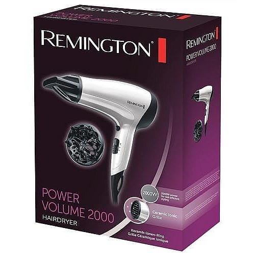 Фен Remington Power Volume 2000, 2000Вт, 3 режима, диффузор, турмалиновая иониз-я, холл. обдув, белый