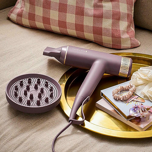 Фен Remington AIRvive, 1600Вт, 3 режима, диффузор, иониз-я, холл. обдув, фиолетово-золотой