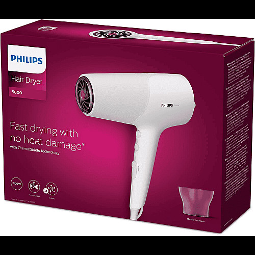 Фен Philips 5000 Series, 2100Вт, 3 режими, іонізація, хол. обдув, білий