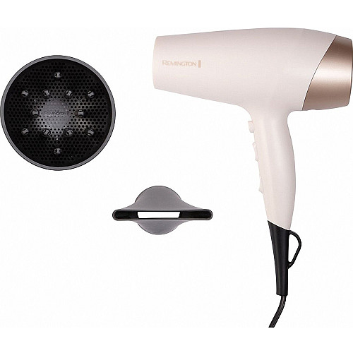 Фен Remington Shea Soft, 2200Вт, 3 режими, дифузор,турмалінова іоніз-я, хол. обдув, біло-золотий