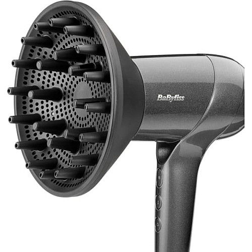 Фен Babyliss Titanium Shine, 1600Вт, 3 режима, ионизация, холл. обдув, 2 насадки, темно-серый