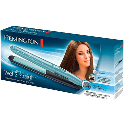 Випрямляч Remington Wet 2 Straight, 47Вт, темп.режимів-10, 140-230С, дисплей, кераміка, титан , бірюзовий
