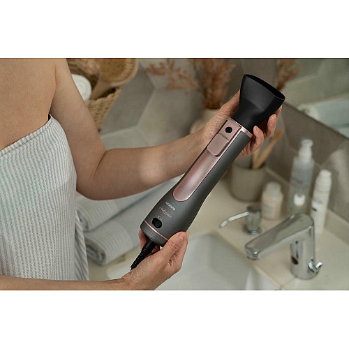 Фен-щетка ARDESTO Brush Pink Touch, 1200Вт, 2 скорости, 2 темп. режимы, LED-дисплей, функция ионизации, 4 насадки, серый+розовый