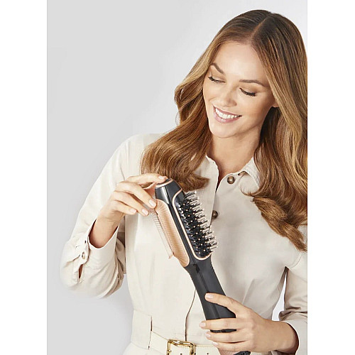 Фен-щетка Rowenta Reverso Dry&Brush 2в1, 1200Вт, 3 режима, иониз-я, холл. обдув, насадок-2, керамика, черно-золотистый.