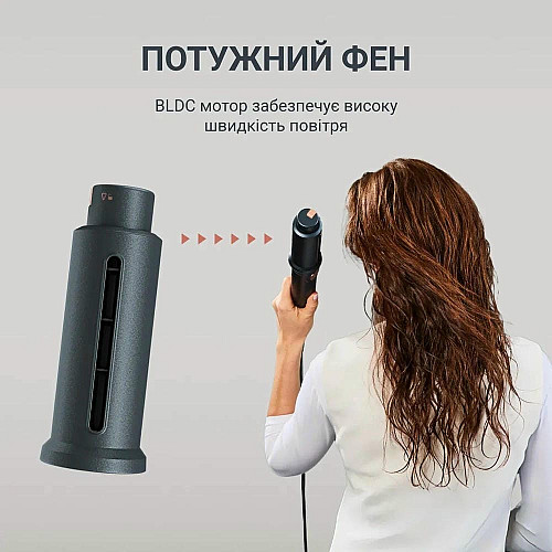 Фен-щітка Rowenta Air Rotate, 1300Вт, 4 режими, іоніз-я, хол. обдув, функція фену, 3 насадки, кераміка, чорно-золотий